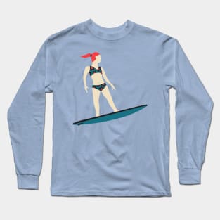 STOKED SURFER GIRL Tropical Summer Ocean Surfing Surfboard Sports - UnBlink Studio by Jackie Tahara Long Sleeve T-Shirt